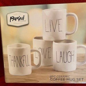 Parini 4 Piece Set Ceramic White Coffee Mugs - New